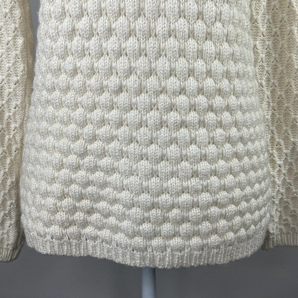 Field Flower Anthropologie Cream Honeycomb Knit Crewneck Sweater S Popcorn - Picture 5 of 12